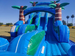 20ft Blue Tropical Rush Double Lane Dry Slide